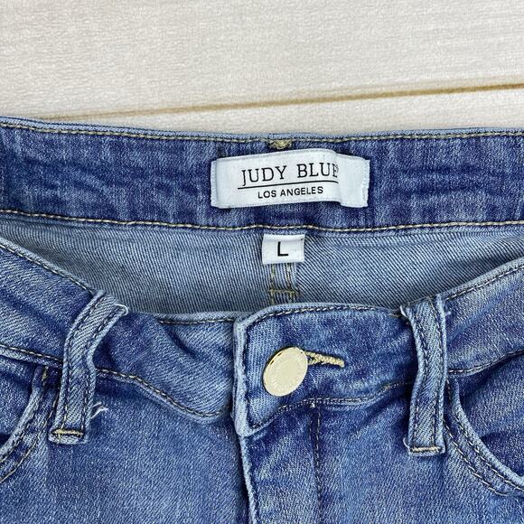 Lot Of 3 Judy Blue Denim Shorts Sz L Distressed Stretch Denim Cuffed Fringe - Picture 3 of 16